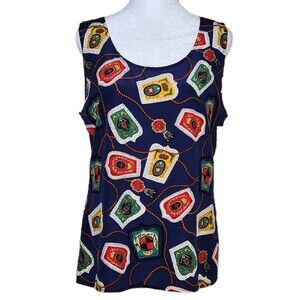 Vintage 90s Spenser Jeremy 100% Silk Nautical Crest Tank Top Womans 8 Old Money